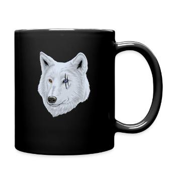 Weißer Wolf mit Narbe am Auge für Tierfreunde - Tasse einfarbig - Schwarz - Rechts