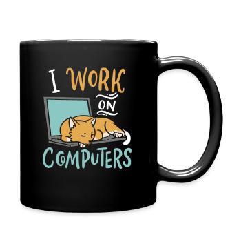 I Work on Computers Cat IT Developer Shirt - Full Colour Mug - black - Right