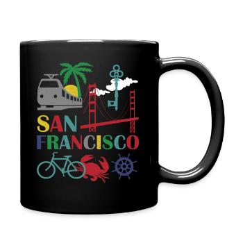 Berühmte San Francisco Outline Geschenk Design Golden - Tasse einfarbig - Schwarz - Rechts
