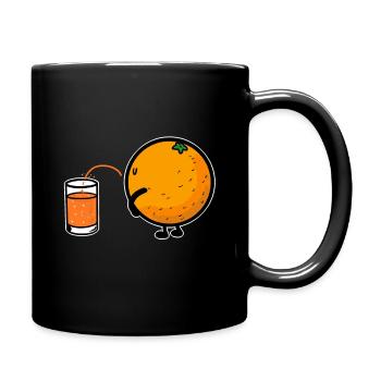 Orange pinkelt Orangensaft ins Glas als Geschenk - Tasse einfarbig - Schwarz - Rechts