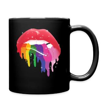 LGBT Glossy Rainbow Gay Pride Dripping Lips - Full Colour Mug - black - Right