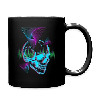 Vaporwave Skull for Techno, Goa Spytrance Fete - Full Colour Mug - black - Right