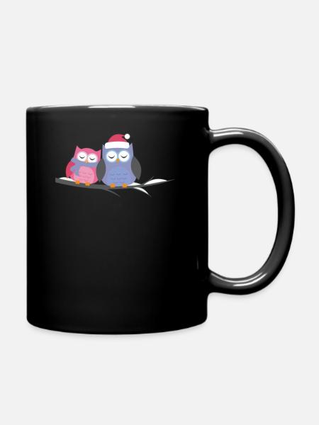 Deux chouettes chouettes câlins - Mug uni - noir
