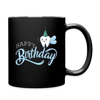 Joyeux anniversaire avec dent comme fée des dents | dentiste - Mug uni - noir - Droite