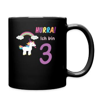 Hurra ich bin 3 Dritter Geburtstag 3 Jahre Einhorn - Tasse einfarbig - Schwarz - Rechts