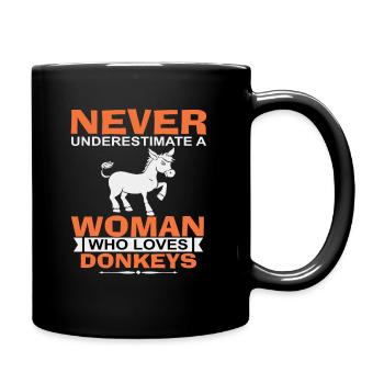 Never underestimate a woman who loves donkeys - Full Colour Mug - black - Right