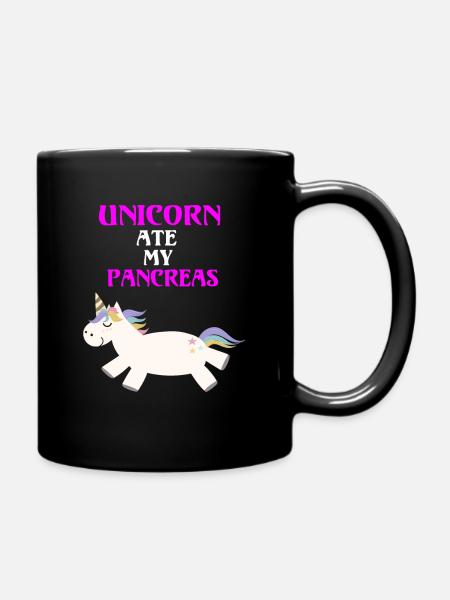 Diabetes Type 1 unicorn funny pancreas - Full Colour Mug - black