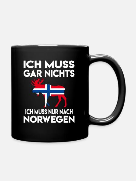 Ich muss gar nichts, ich muss nur nach Norwegen - Tasse einfarbig - Schwarz