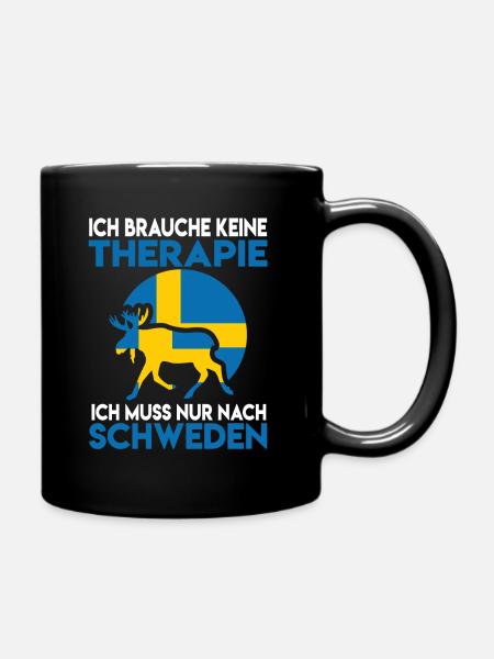 Ich brauche keine Therapie Ich muss nach Schweden - Tasse einfarbig - Schwarz