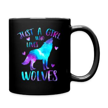 Nur ein Mädchen, das Wölfe Liebt Galaxy - Tasse einfarbig - Schwarz - Rechts