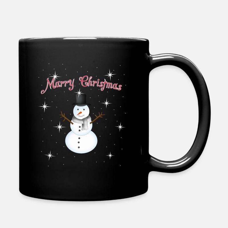 Schneemann, Sterne, Schneeflocken, Marry Christmas - Tasse einfarbig - Schwarz