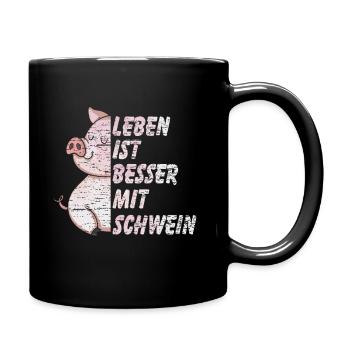 Schwein Landwirt Sau Bauer Tier - Tasse einfarbig - Schwarz - Rechts
