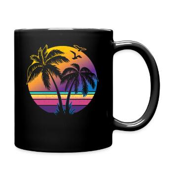 Vintager Sonnenuntergang-Palme-Geschenk-Entwurfs-Ideen-Strand - Tasse einfarbig - Schwarz - Rechts