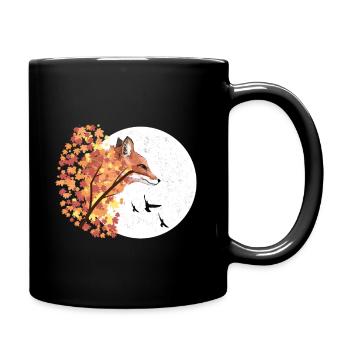 Fuchs Herbst Mond Baum Tier Wald Natur - Tasse einfarbig - Schwarz - Rechts