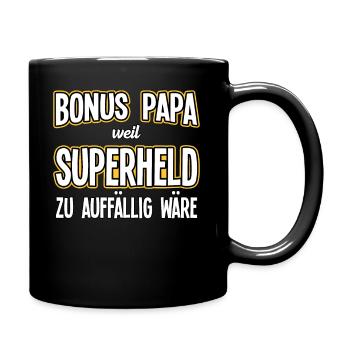 Bonus Papa weil Superheld auffällig - Tasse einfarbig - Schwarz - Rechts