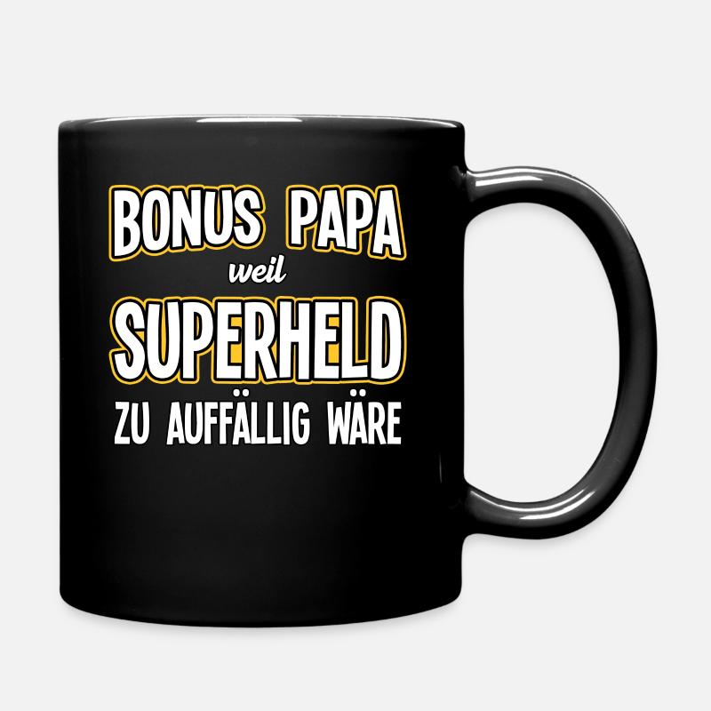 Bonus Papa weil Superheld auffällig - Tasse einfarbig - Schwarz