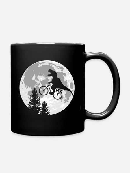 T Rex Dino auf Fahrrad - Tasse einfarbig - Schwarz