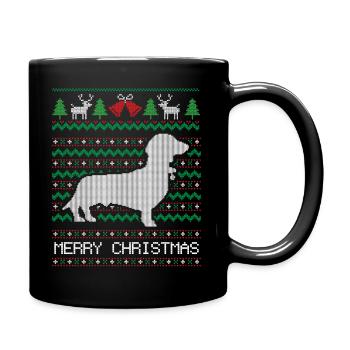 Weihnachts-Dackel - Tasse einfarbig - Schwarz - Rechts