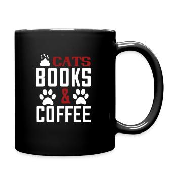 Cats Books & Coffee - Katzen, Bücher und Kaffee - Tasse einfarbig - Schwarz - Rechts