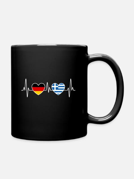 Griechenland Deutschland Herzschlag EKG - Reise - Tasse einfarbig - Schwarz