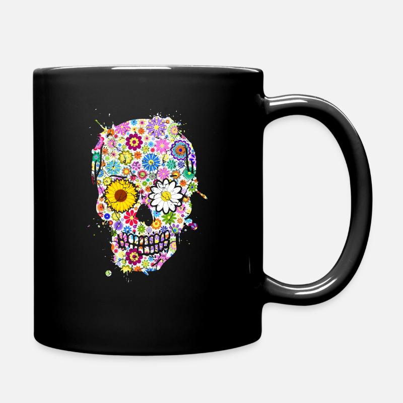 Crâne Crâne Fleurs De Crâne Coloré - Mug uni - noir