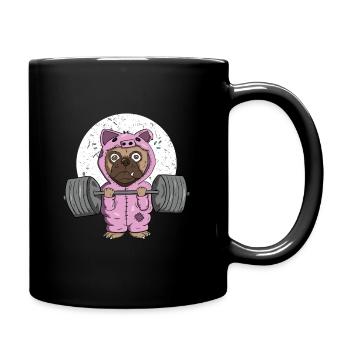 Mops im Fitnessstudio gegen den Schweinehund - Tasse einfarbig - Schwarz - Rechts