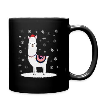 Christmas alpaca lama in the snow - Full Colour Mug - black - Right