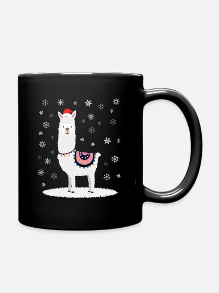 Weihnacht Alpaka Lama im Schnee - Tasse einfarbig - Schwarz