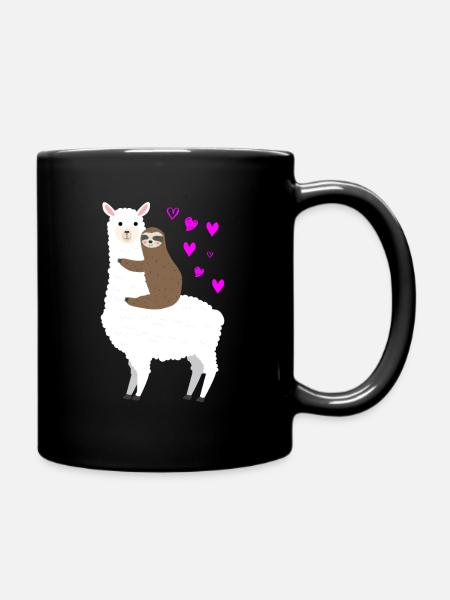 Alpaca Faultier Liebe - Tasse einfarbig - Schwarz