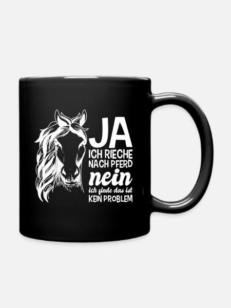 Nach Pferd riechen Reiterin Reiter lustig - Tasse einfarbig - Schwarz