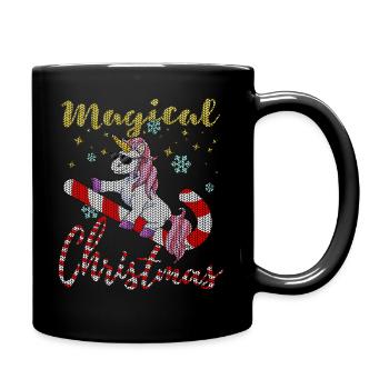 Strickmuster Magisches Weihnachten Einhorn - Tasse einfarbig - Schwarz - Rechts