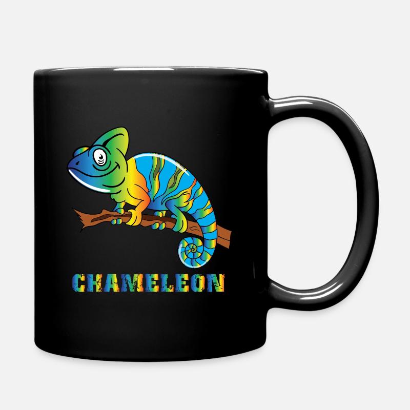 Buntes Chamäleon mit Buntem Schriftzug - Tasse einfarbig - Schwarz