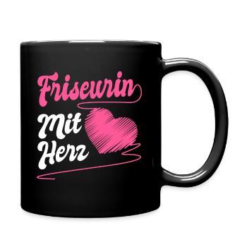 Friseurin mit Herz Haare schneiden mit Liebe - Tasse einfarbig - Schwarz - Rechts
