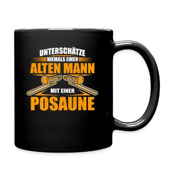 Unterschätze niemals einen alten Mann Posaune - Tasse einfarbig - Schwarz - Rechts