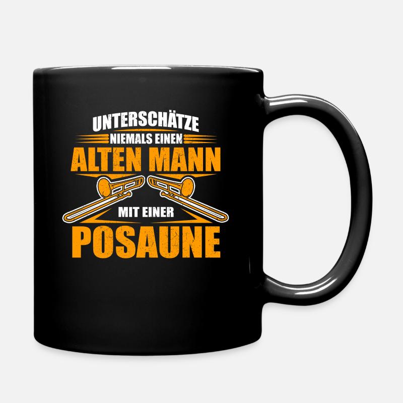 Unterschätze niemals einen alten Mann Posaune - Tasse einfarbig - Schwarz