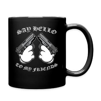 Dis bonjour à mes amis Mains de bande dessinée avec des fusils - Mug uni - noir - Droite