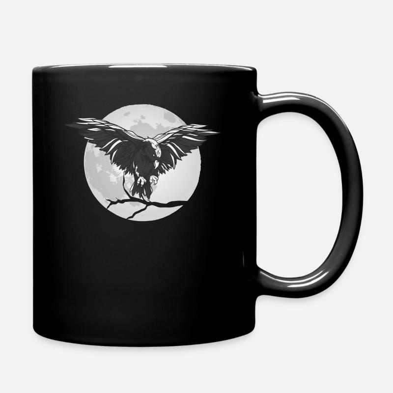 Rabe Krähe im Vollmond - Tasse einfarbig - Schwarz