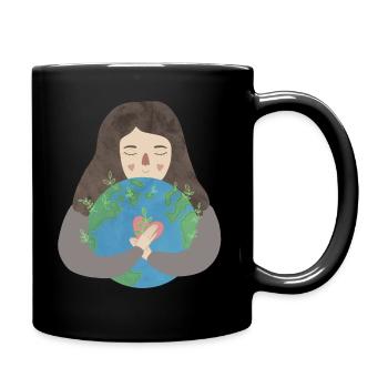 Fille câlin terre coeur planète vert terre amour - Mug uni - noir - Droite
