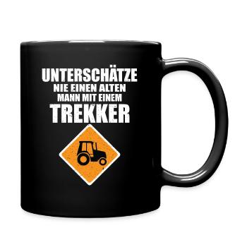 Unterschätze nie einen alten Mann mit Trekker - Tasse einfarbig - Schwarz - Rechts