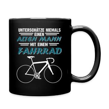 Unterschätze niemals einen alten Mann mit Fahrrad - Tasse einfarbig - Schwarz - Rechts