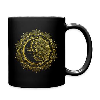 Mond Mandala in Gold buddhistisch indisch - Tasse einfarbig - Schwarz - Rechts