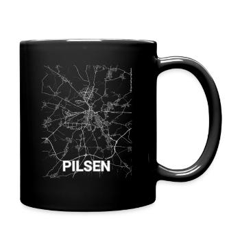 Pilsen Stadtplan und Straßen - Tasse einfarbig - Schwarz - Rechts