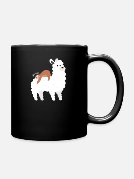La paresse dort sur des oreillers en alpaga - Mug uni - noir