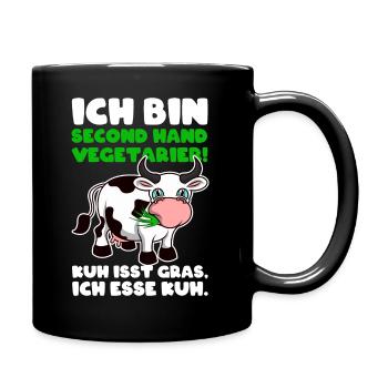 Ich bin Second Hand Vegetarier Shirt - Kuh - Tasse einfarbig - Schwarz - Rechts