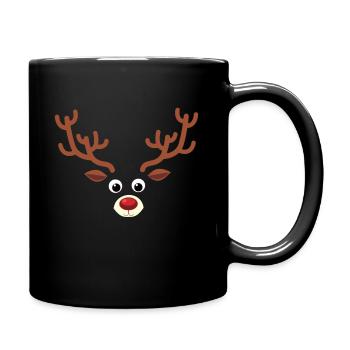 Visage de renne de Noël - Nez rouge Rudolph Reindeer - Mug uni - noir - Droite