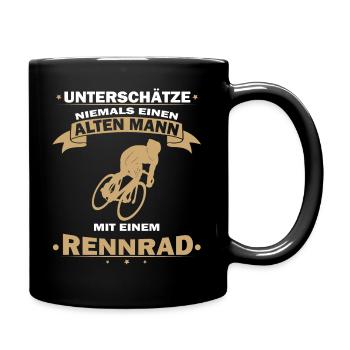 Unterschaetze niemals einen alten mann mit Rennrad - Tasse einfarbig - Schwarz - Rechts