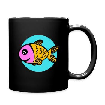 Bunter Comic Fisch - Tasse einfarbig - Schwarz - Rechts