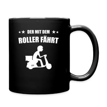 Der mit dem Roller fährt Rollerfahrer - Tasse einfarbig - Schwarz - Rechts