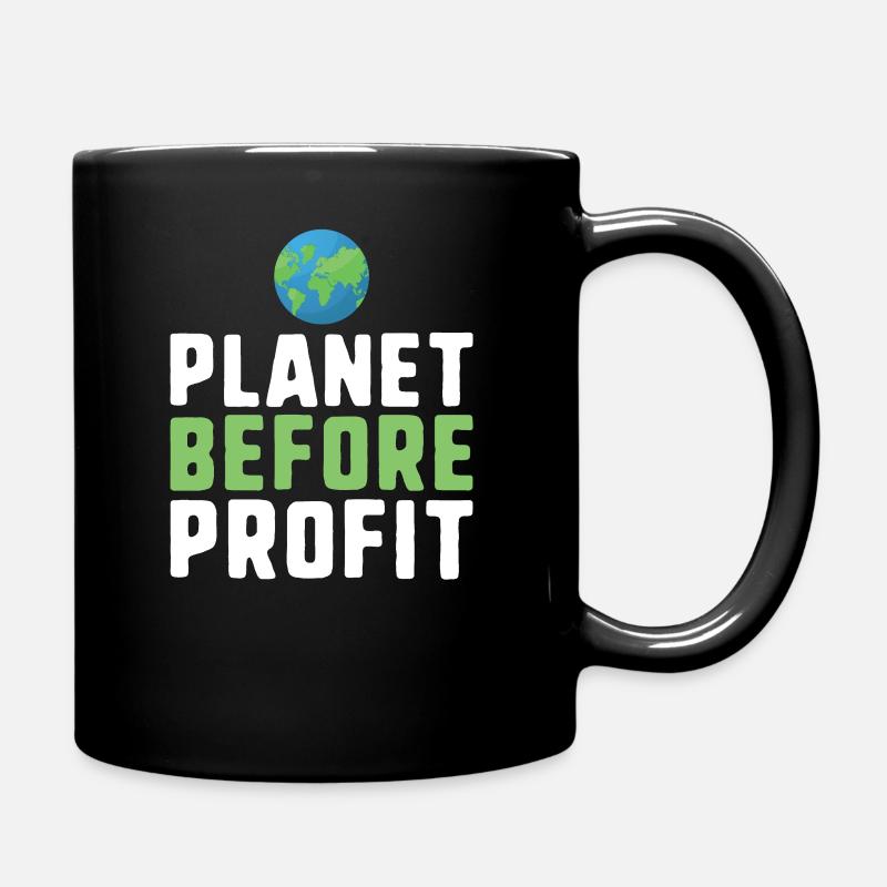 Planet before profit climate change protest slogan - Full Colour Mug - black