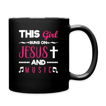This Girl Runs On Jesus And Music - Tasse einfarbig - Schwarz - Rechts